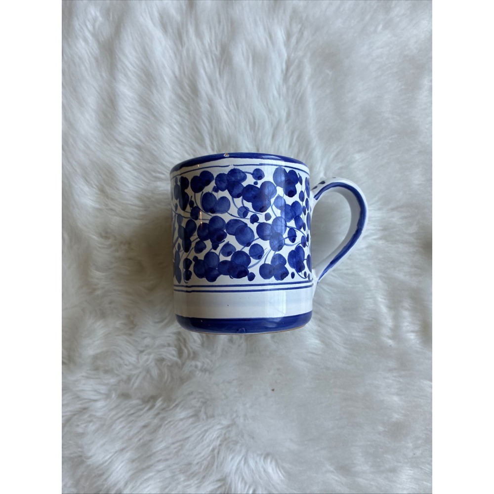 Deruta Italy Arabesco Blue Bird Coffee Mug Vintage Hand Painted Pottery